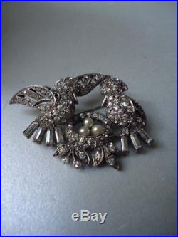 Vintage CIRO Rare Nesting Pair Birds Pearl Solid Silver Paste Brooch 19g Nr Mint