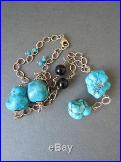 Vintage Danish Turquoise Necklace with Gold Vermeil Solid Silver Smokey Quartz