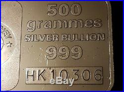 Vintage Johnson Matthey London 500 Grams Solid Fine Silver 999 Bullion Bar