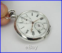 Vintage LONGINES pocket watch, chronograph, solid silver 0,900, ca. 1910