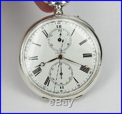 Vintage LONGINES pocket watch, chronograph, solid silver 0,900, ca. 1910