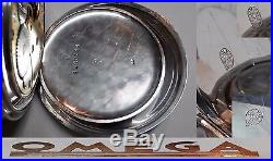 Vintage Mens Pocket Watch Omega Open Face Swiss Made Solid Silver Box And Chain
