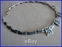 Vintage Mexico solid sterling silver and enamel necklace 70s