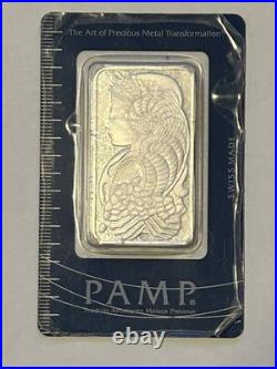 Vintage PAMP Swiss 1oz. 999 Silver Bullion Bar Lady Fortuna in Assay Card. PS4