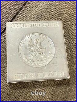 Vintage Rare 10 Oz Certified Pure Silver Bullion Square Bar Collectible Silver