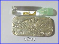 Vintage Rare Silver Bar Hand Poured 1 Ounce and Genuine Solid Gold wire Nuggets