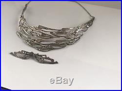 Vintage Scottish 60's solid silver flight of swallows necklace and earrings set