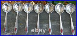 Vintage Set of 7 Chinese Export Sterling & Carnelian Soup / Bullion Spoon's