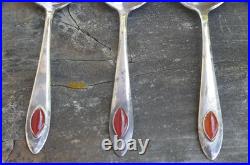 Vintage Set of 7 Chinese Export Sterling & Carnelian Soup / Bullion Spoon's