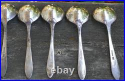 Vintage Set of 7 Chinese Export Sterling & Carnelian Soup / Bullion Spoon's
