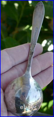 Vintage Set of 7 Chinese Export Sterling & Carnelian Soup / Bullion Spoon's