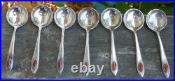 Vintage Set of 7 Chinese Export Sterling & Carnelian Soup / Bullion Spoon's