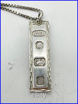 Vintage Solid Silver Ladies Ingot Bullion Half Oz Pendant And Necklace