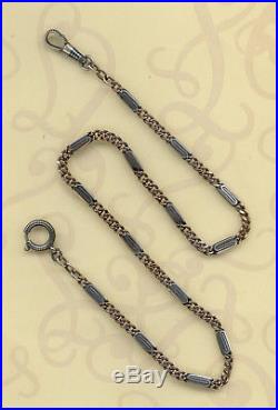 Vintage Solid Silver Niello And Vermeil Gold Pocket Watch Chain Seal 800 Mask