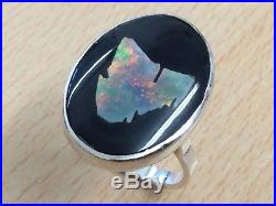 Vintage Solid Silver & Opal Tasmania Map Ring Size P 1950