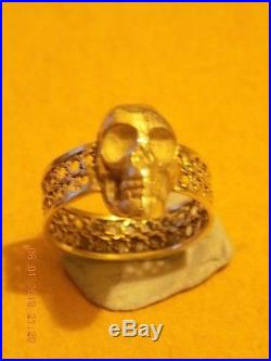 Vintage Solid Silver Skull Ring Memento Mori Hallmarked Birmingham 1951 size Q
