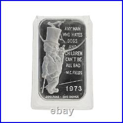 Vtg 1973 WC Fields 1 oz. 999 Solid Silver Art Bar Dogs Children Quote A Ceeco