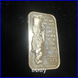 Vtg 1973 WC Fields 1 oz. 999 Solid Silver Art Bar Dogs Children Quote A Ceeco Vtg 1973 WC Fields 1 oz. 999 Solid Silver Art Bar Dogs Children Quote A Ceeco