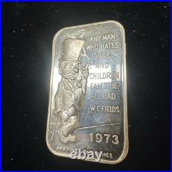Vtg 1973 WC Fields 1 oz. 999 Solid Silver Art Bar Dogs Children Quote A Ceeco