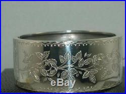 Wide Victorian Solid Silver Floral & Leaf Decorated Bangle Bracelet Sterling
