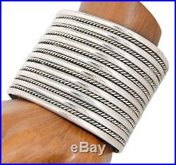 Women's VTG TAHE Navajo 19 Row Wide. 925 SOLID Silver Cuff Bracelet