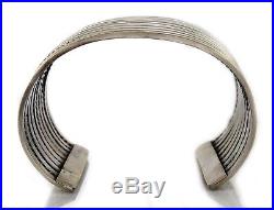 Women's VTG TAHE Navajo 19 Row Wide. 925 SOLID Silver Cuff Bracelet