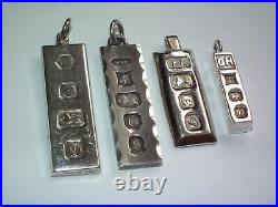 X4 Super Vintage c1970s Solid Sterling Silver Ingots Pendants, Lovely Examples