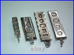 X4 Super Vintage c1970s Solid Sterling Silver Ingots Pendants, Lovely Examples