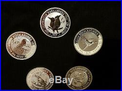 X5 2009 Perth Mint Australian Kookaburra 1 Oz Solid Fine Silver 999 Bullion Coin