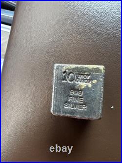 YEAGERS POURED SILVER 10 TROY oz. 999 YPS SQUARE CUBE DICE SIZE SILVER BAR