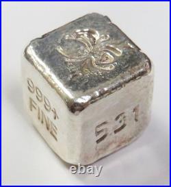 YEAGERS SPIDER 1oz TROY. 999 SILVER POURED SILVER YPS SQUARE CUBE DICE SIZE BAR