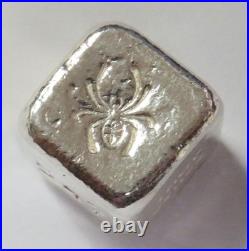 YEAGERS SPIDER 1oz TROY. 999 SILVER POURED SILVER YPS SQUARE CUBE DICE SIZE BAR