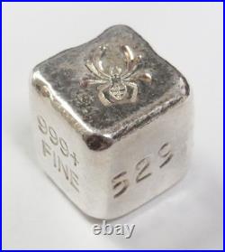 YEAGERS SPIDER 1oz TROY. 999 SILVER POURED SILVER YPS SQUARE CUBE DICE SIZE BAR