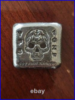 Yeagers Poured Silver YPS Skull 1oz 999 Fine Silver Poured Square