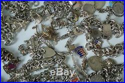 (ref165BO) 365g of assorted vintage solid silver charms and charm bracelets